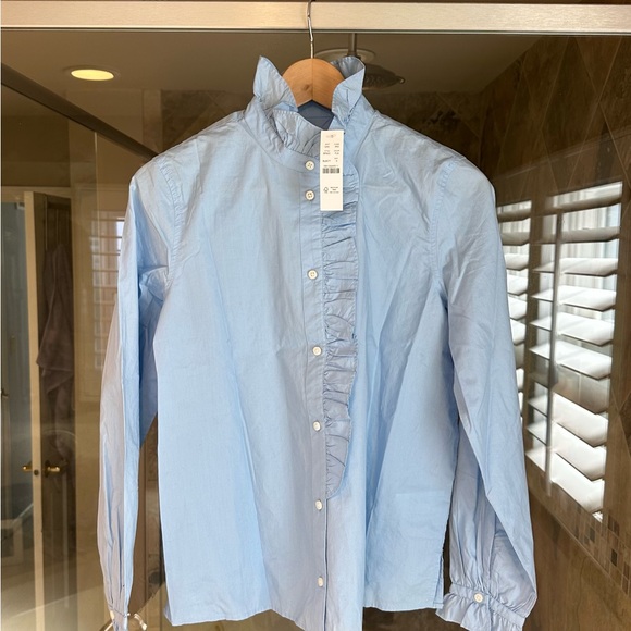 NWT J Crew Cottage Top in Cotton Poplin in Frozen Lake Blue, Size 4 - Picture 4 of 6